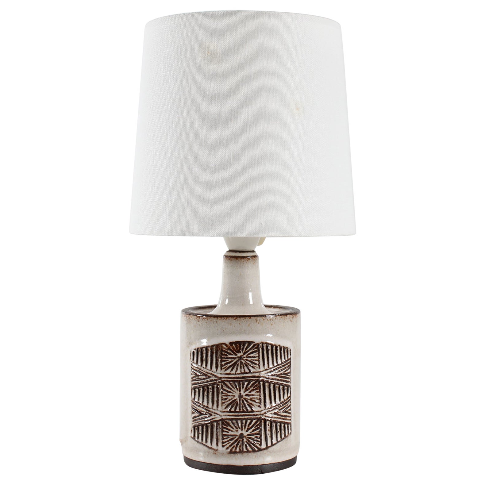 Danish Modern Ceramic Graphic Decorated Table Lamp with New Shade 1960s