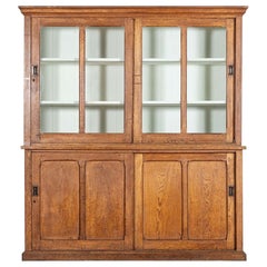 Antique Large 19thC English Oak Glazed Butlers Pantry Cabinet