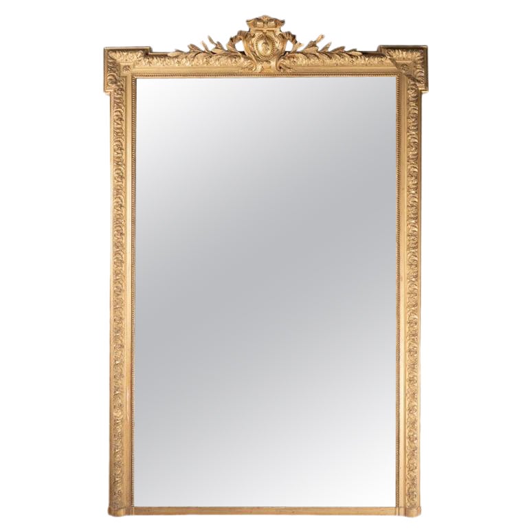 Very large mirror with floral motifs and small pediment H. 204 cm - W. 130 cm