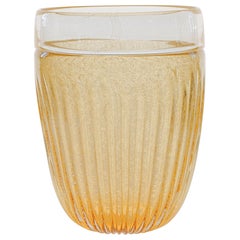 Murano Glas Riesenvase, Blattgold glatt Incalmo über geripptem Puligoso Bernstein Körper