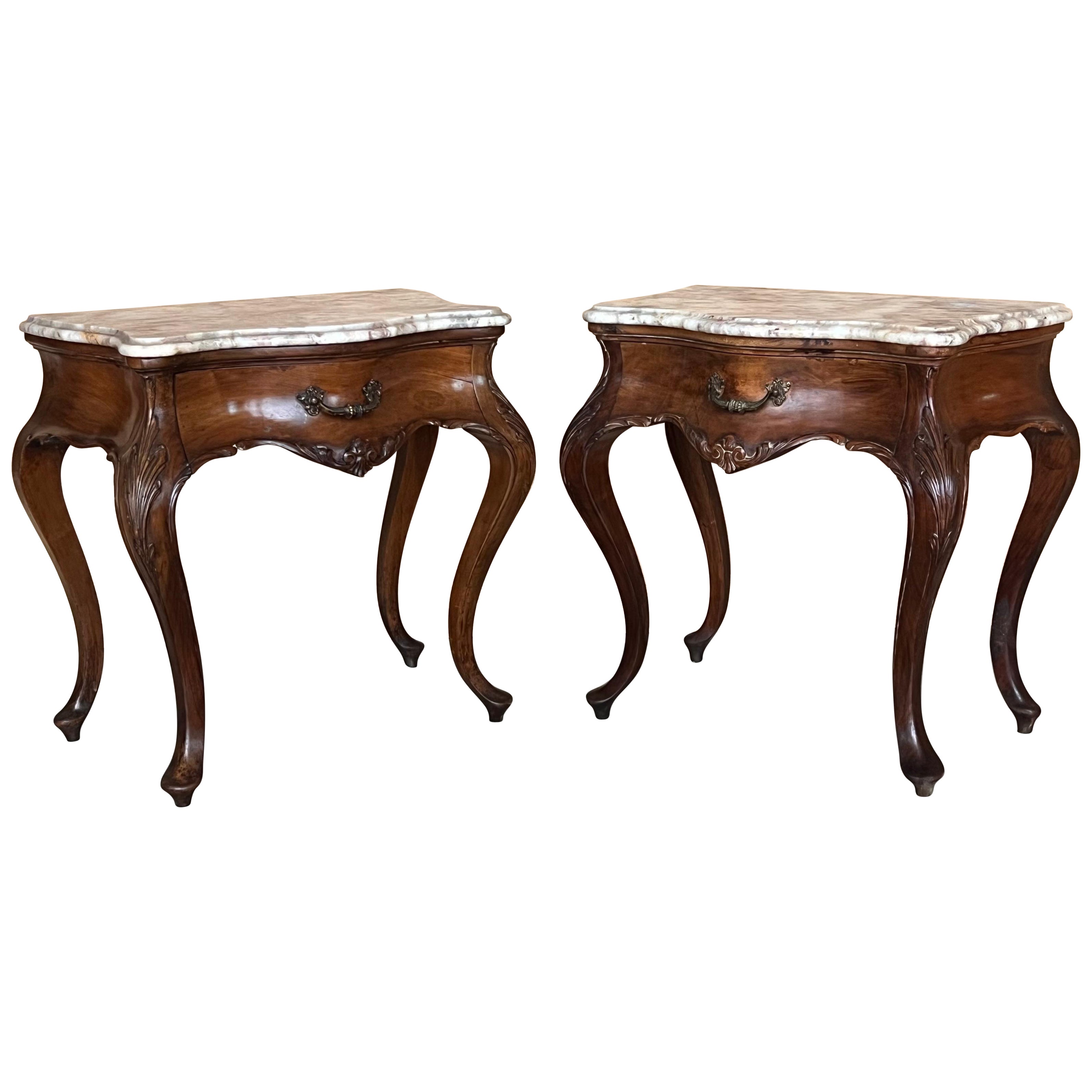 French Large Nightstands with Drawers and Cabriole Legs, 1900s, Set of 2