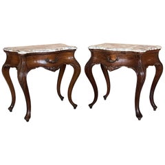 French Large Nightstands with Drawers and Cabriole Legs, 1900s, Set of 2