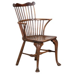 19thC English George III Oak & Elm Comb Back Chair