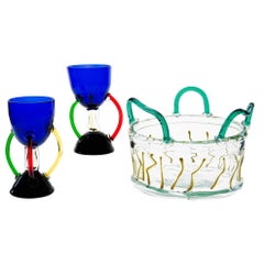 Set of two stem glass or cup and a bowl. 80s.