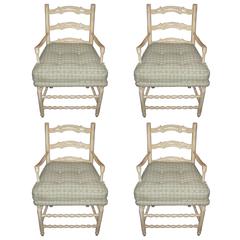 Set of Four Country French Painted Ladder Back Armchairs Antique Set of Four Country French Painted Ladder Back Armchairs