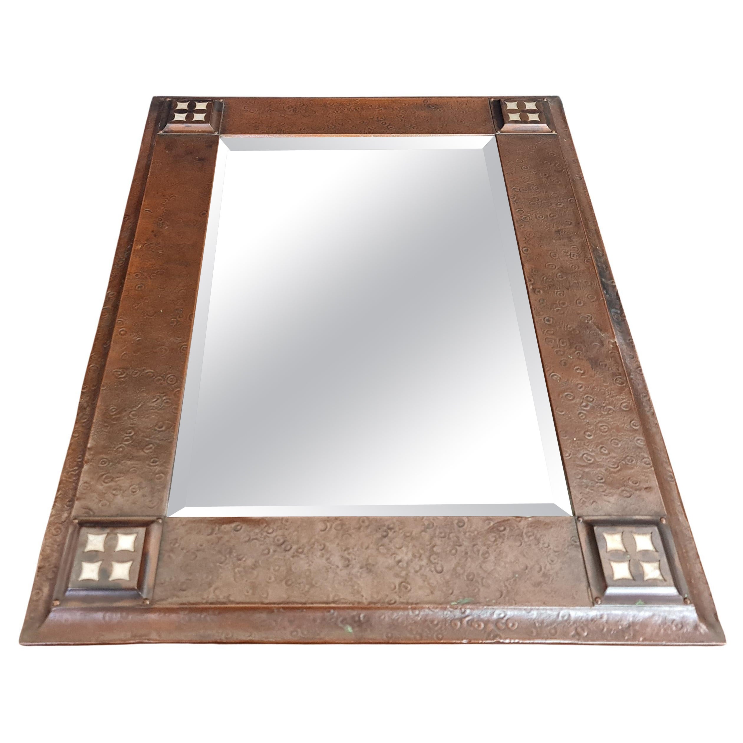 Original Arts & Crafts copper and mother of pearl mirror For Sale