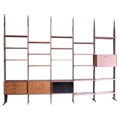 Big Italian Modern Teak and Iron Floor to Ceiling Wall Unit, 1950s