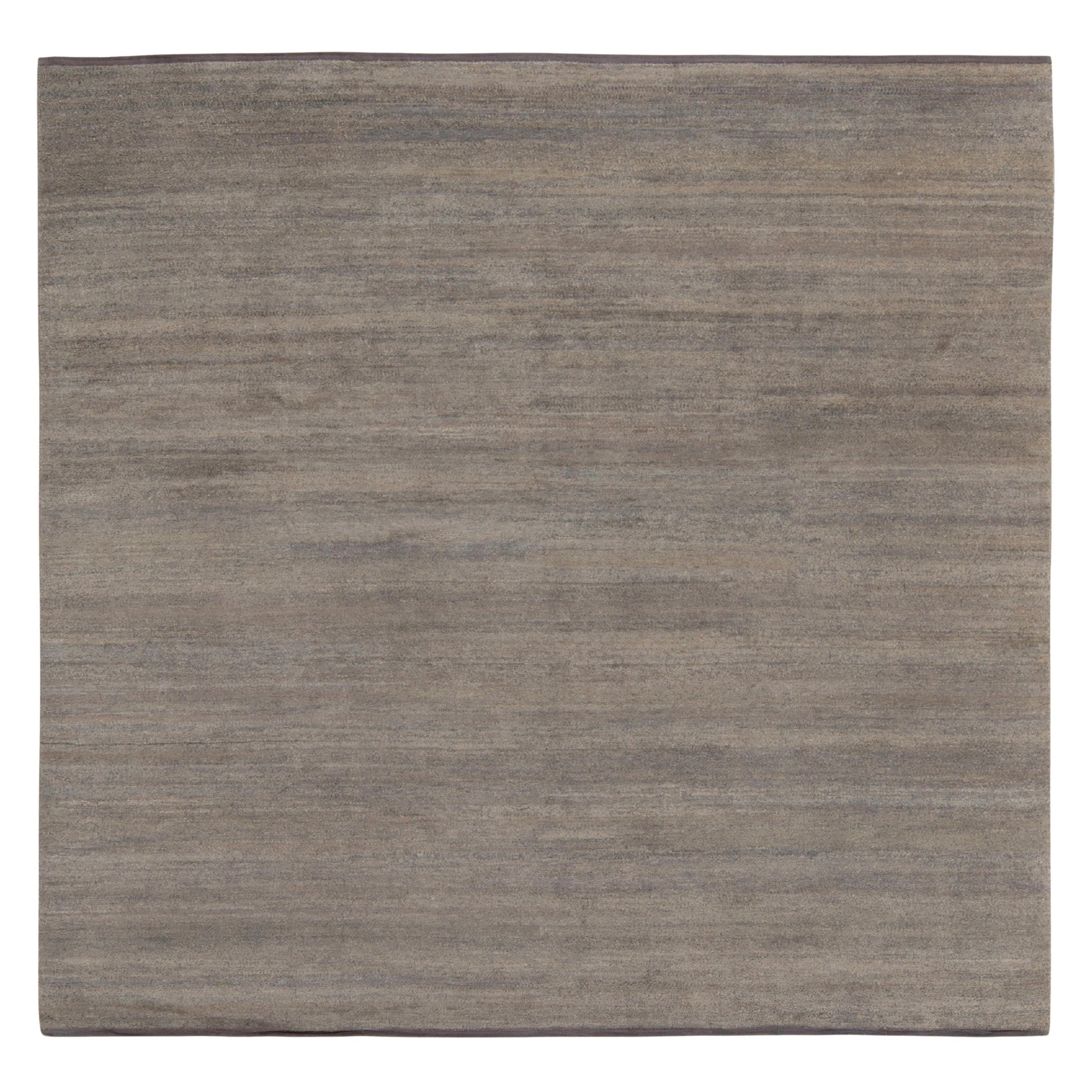 Alfombra cuadrada contemporánea anudada a mano Rug & Kilim en gris sólido