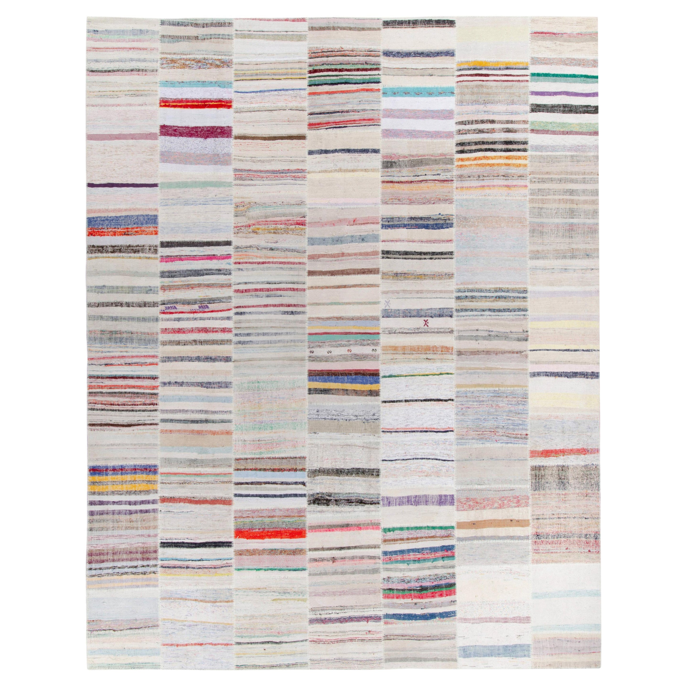 Rug & Kilim's Handwoven Modern Patchwork Kilim Rug in Multicolor Striation