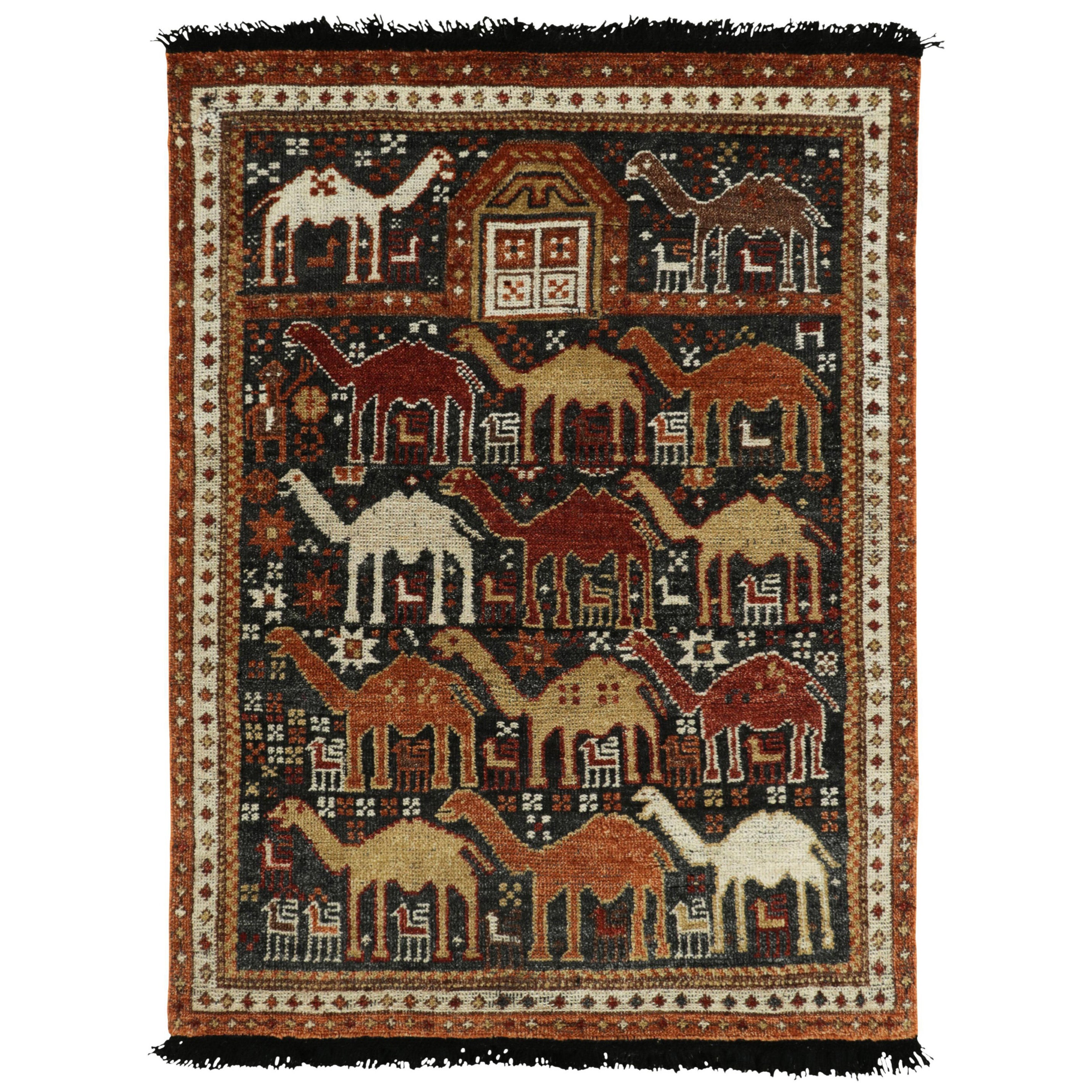 Rug & Kilim's Tribal Style Rug in Red, Orange-Brown, Pictorial Pattern (tapis de style tribal en rouge, orange et marron)