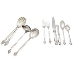 Georg Jensen Juego de Cubiertos de Plata de Ley de 76 Piezas con Diseño de Acanto para 12