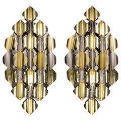 Pair of Wall Sconces in Grey and Gold Metal