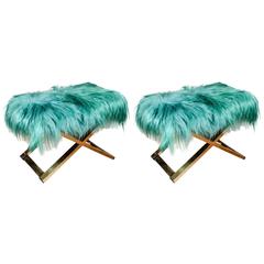 Pair of Benches with Goat Fur﻿