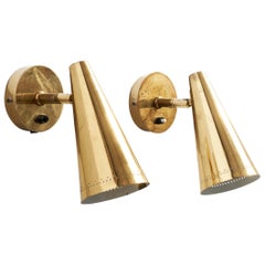 Finnish Designer, Wall Lights, Brass, Finland, 1970s