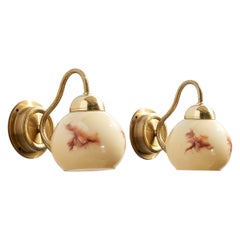 C.E. Fors, Wall Lights, Messing, Glas, Schweden, 1970er