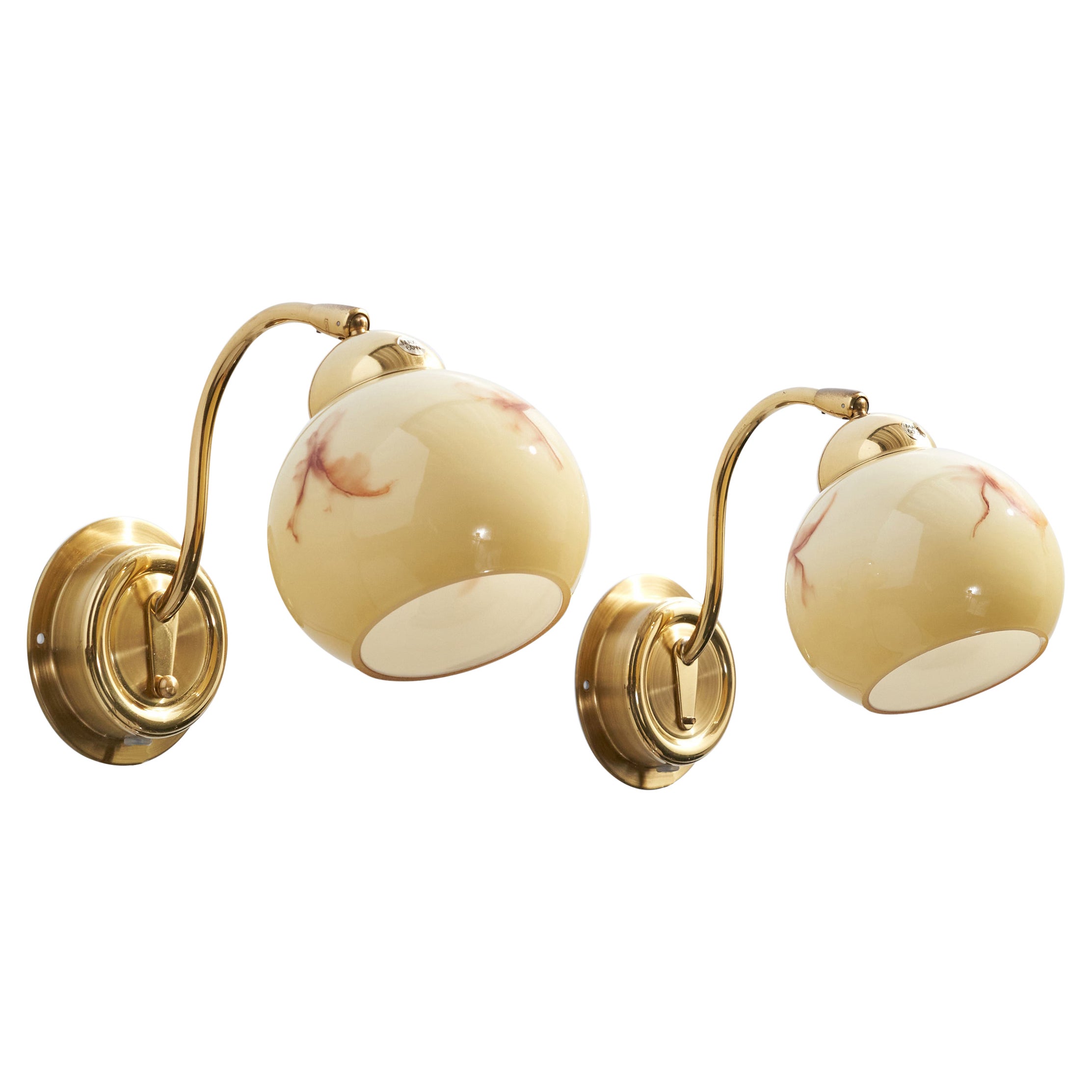EWÅ Värnamo, Wall Lights, Brass, Glass, Sweden, 1970s