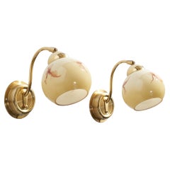 EWÅ Värnamo, Wall Lights, Messing, Glas, Schweden, 1970er