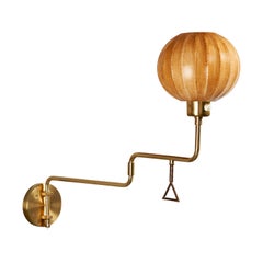 Armaturhantverk Tibro, Wall Light, Brass, Cotton, Sweden, 1970s