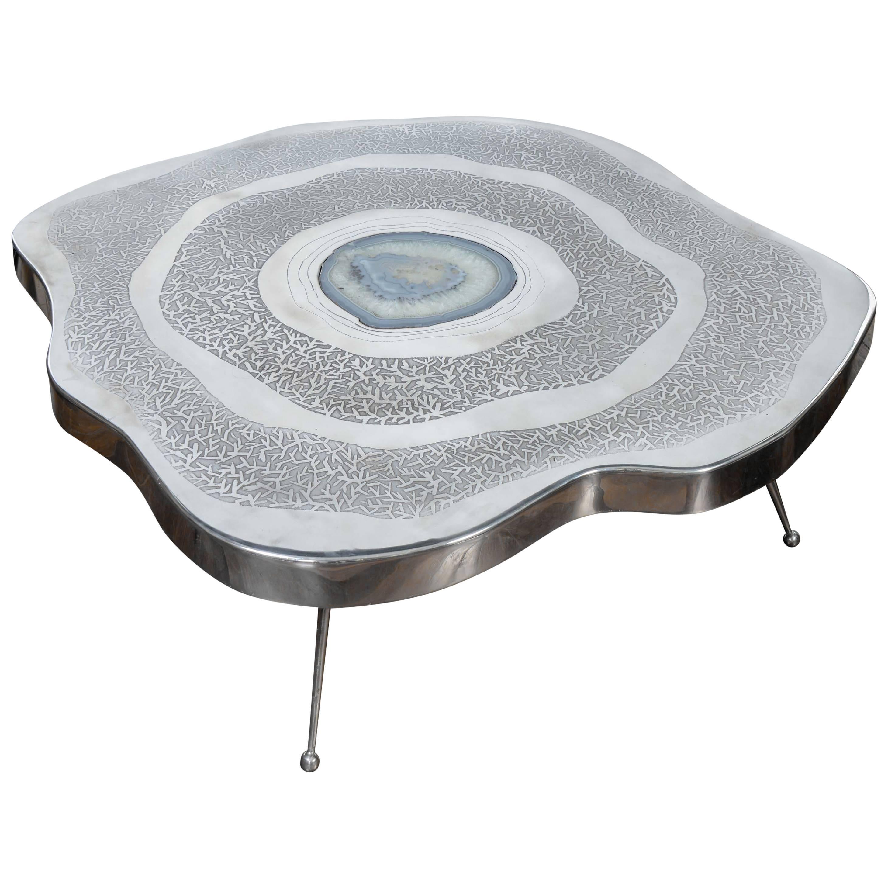 Free Shape Aluminium and Agate Coffee Table at cost price