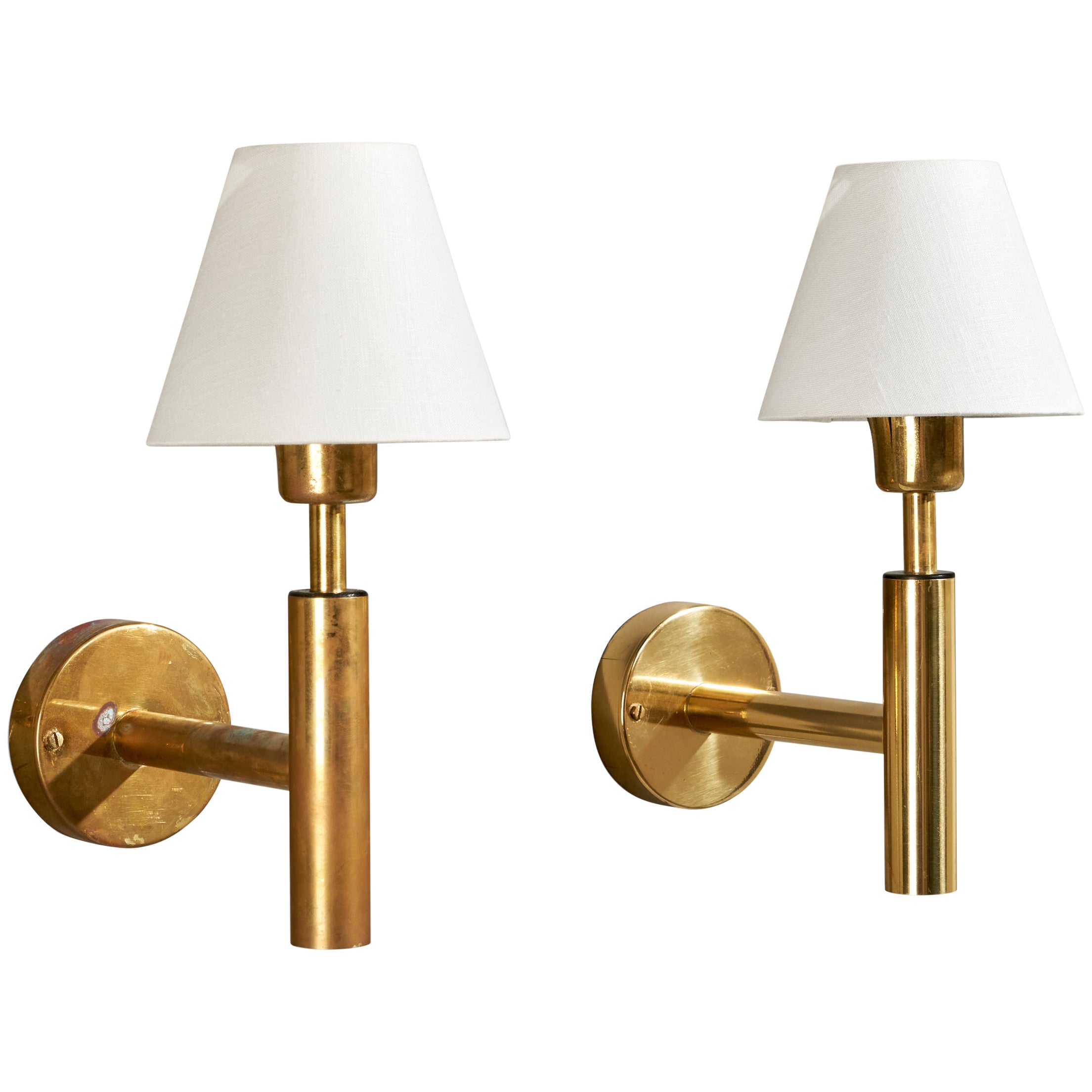 Fagerhults Belsyning, Wall Lights, Brass, Fabric, Sweden, 1960s