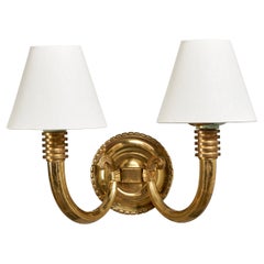 Designer francese, lampada da parete, ottone, tessuto, Francia, anni '1940