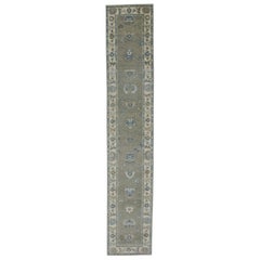 Tappeto turco Oushak Runner Rug Greene & Greene Floral Tessuto a mano 2'9" x 14'9"