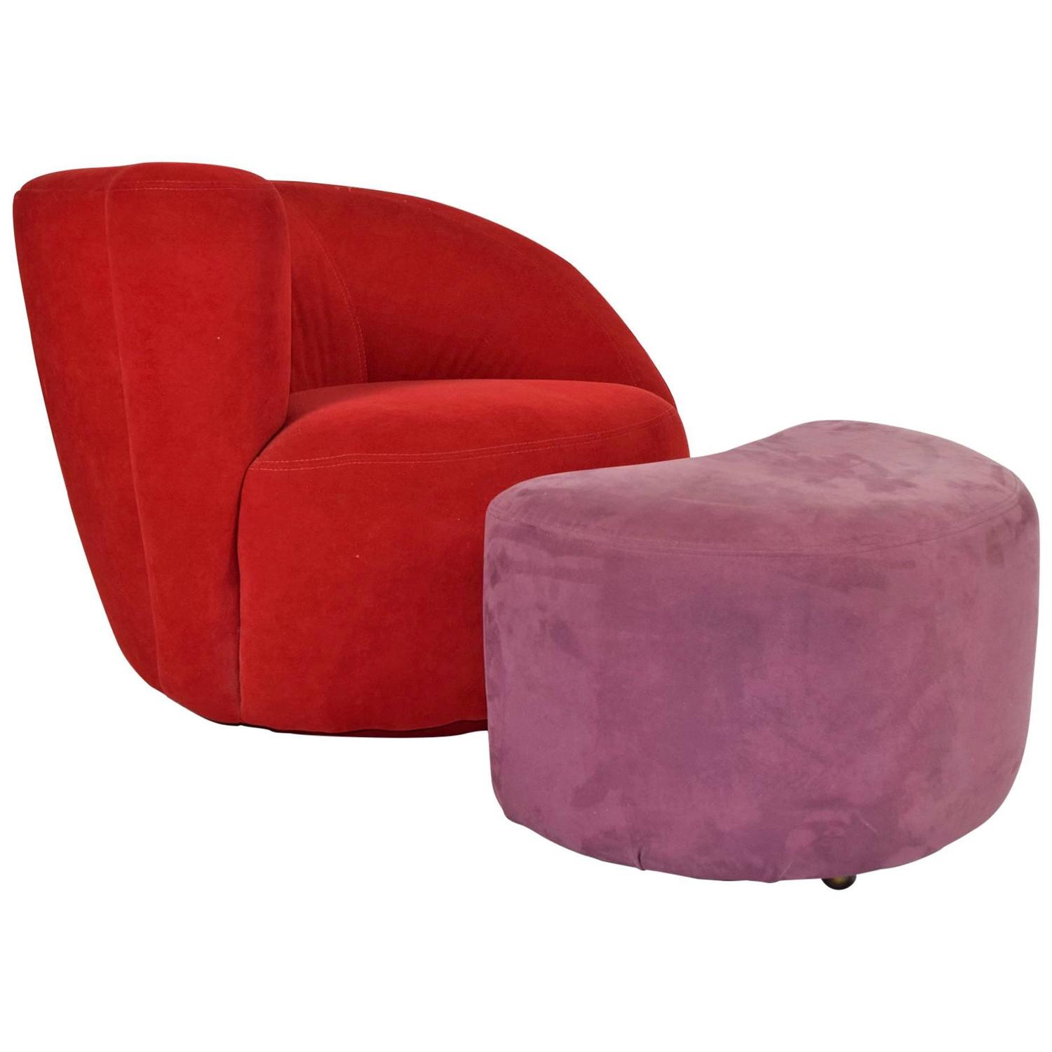 Vladimir Kagan Cork Nautilus Chair With Ottoman At 1stdibs