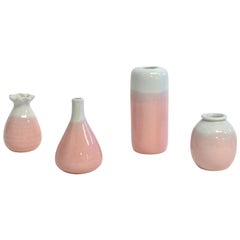 Japanese Wabi Sabi Ceramic Bud Vases Pink Cherry Blossom Set of Four