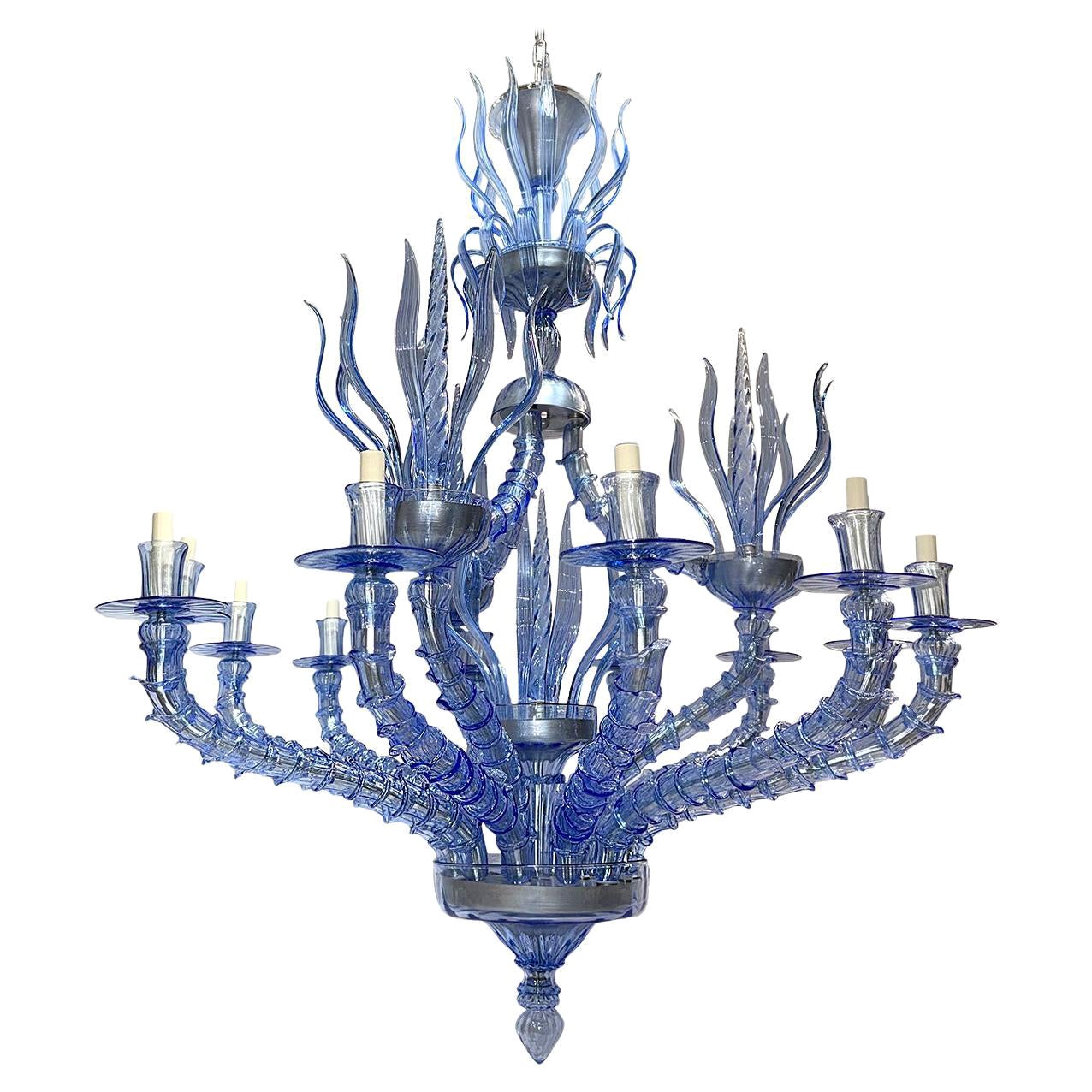 Grande lampadario di Murano blu