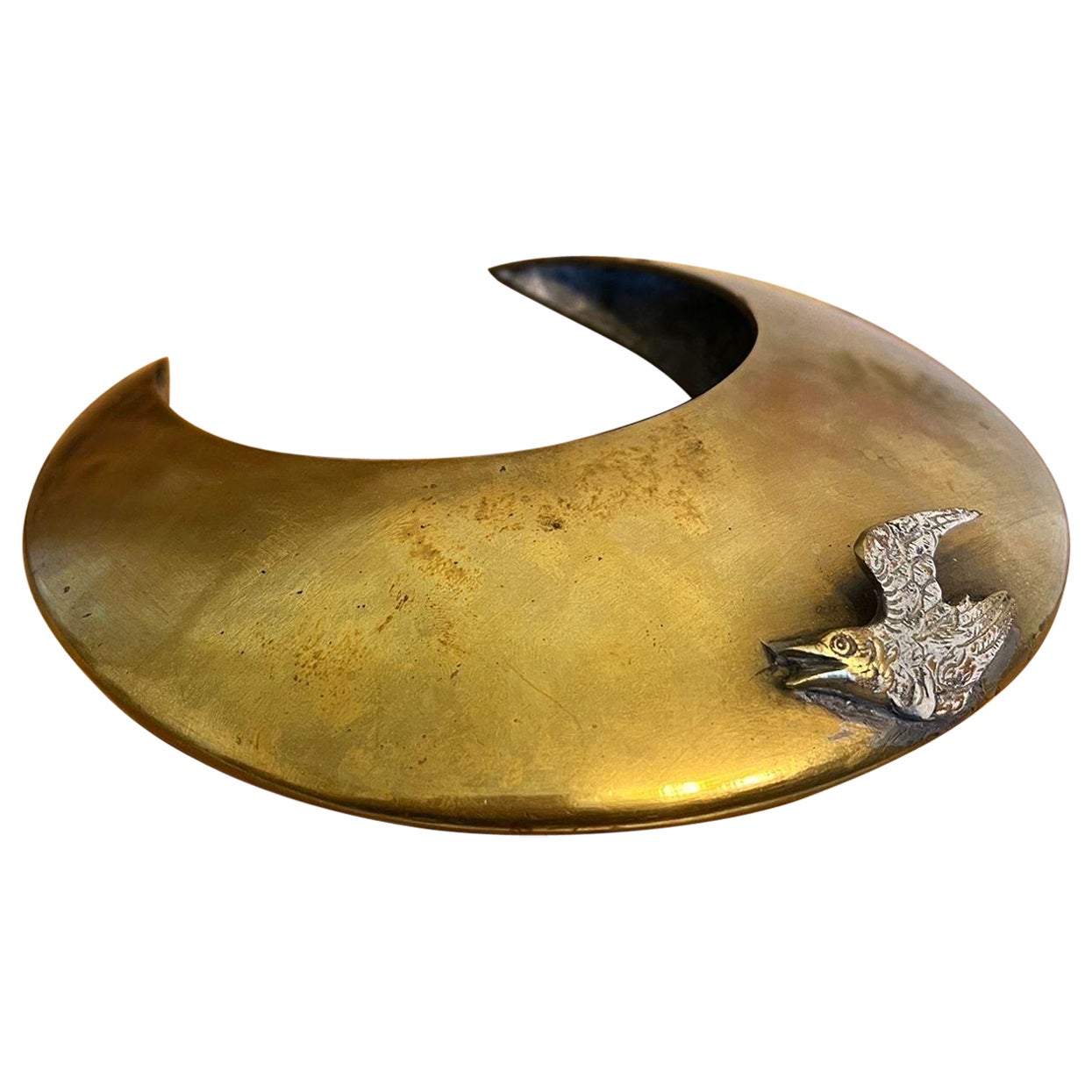vintage mid century modern style hollow brass crescent moon hanging decor
