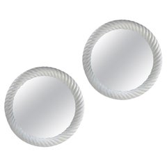 Pair of Monumental Round Faux Twisted Rope Mirrors