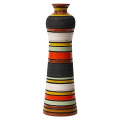 Aldo Londi Thailandia Vase, Ceramic, Stripes, Orange, Black, White, Signed