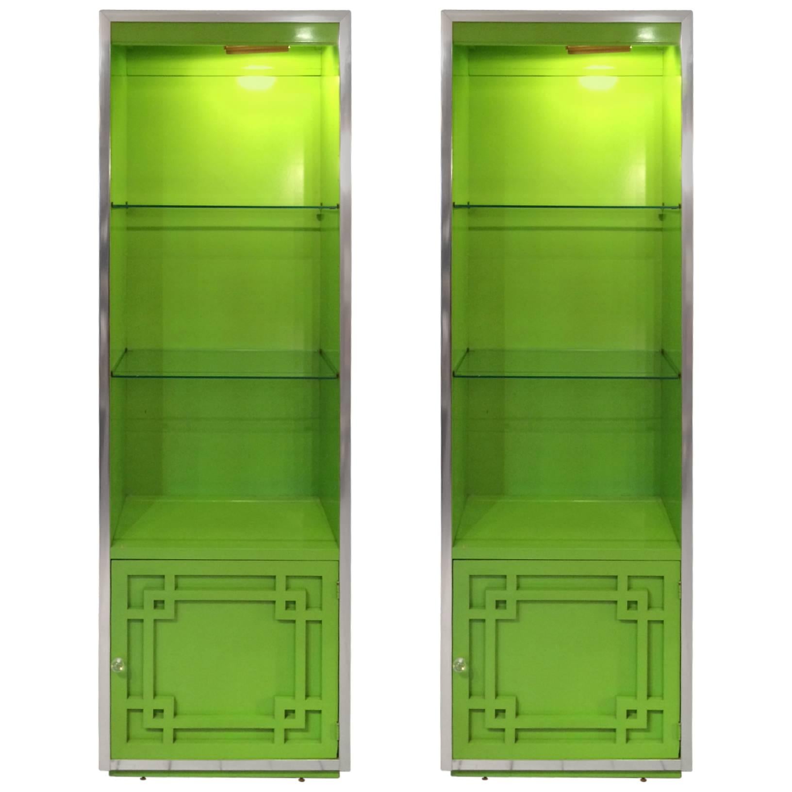 Pair of Bright Green Thomasville Mid-Century Modern Cabinet Shelves