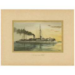 SMS Hela: German Light Cruiser in Pre-WWI Era – 1903 Chromolithograph