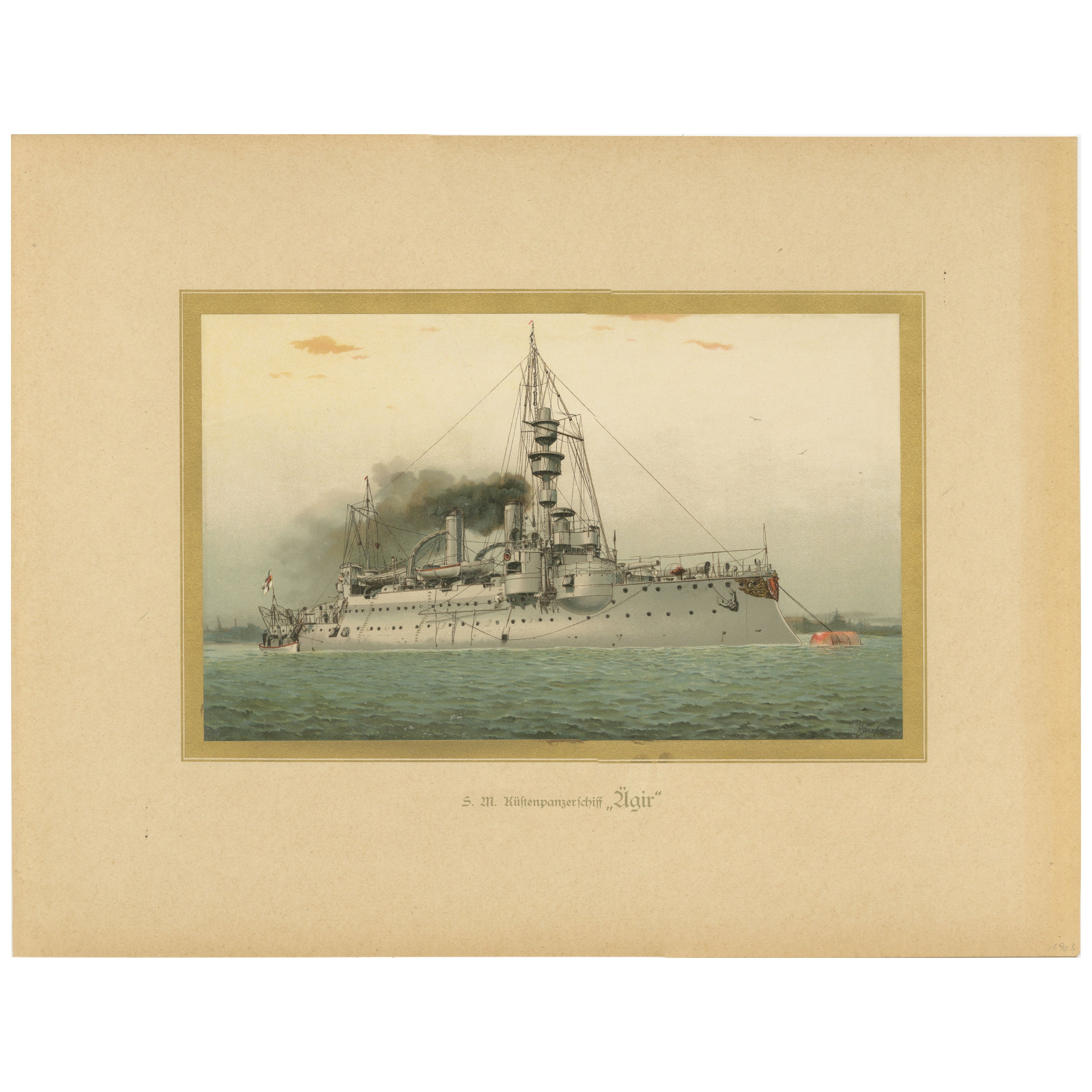 SMS Ägir: Nave da difesa costiera tedesca - Cromolitografia del 1903