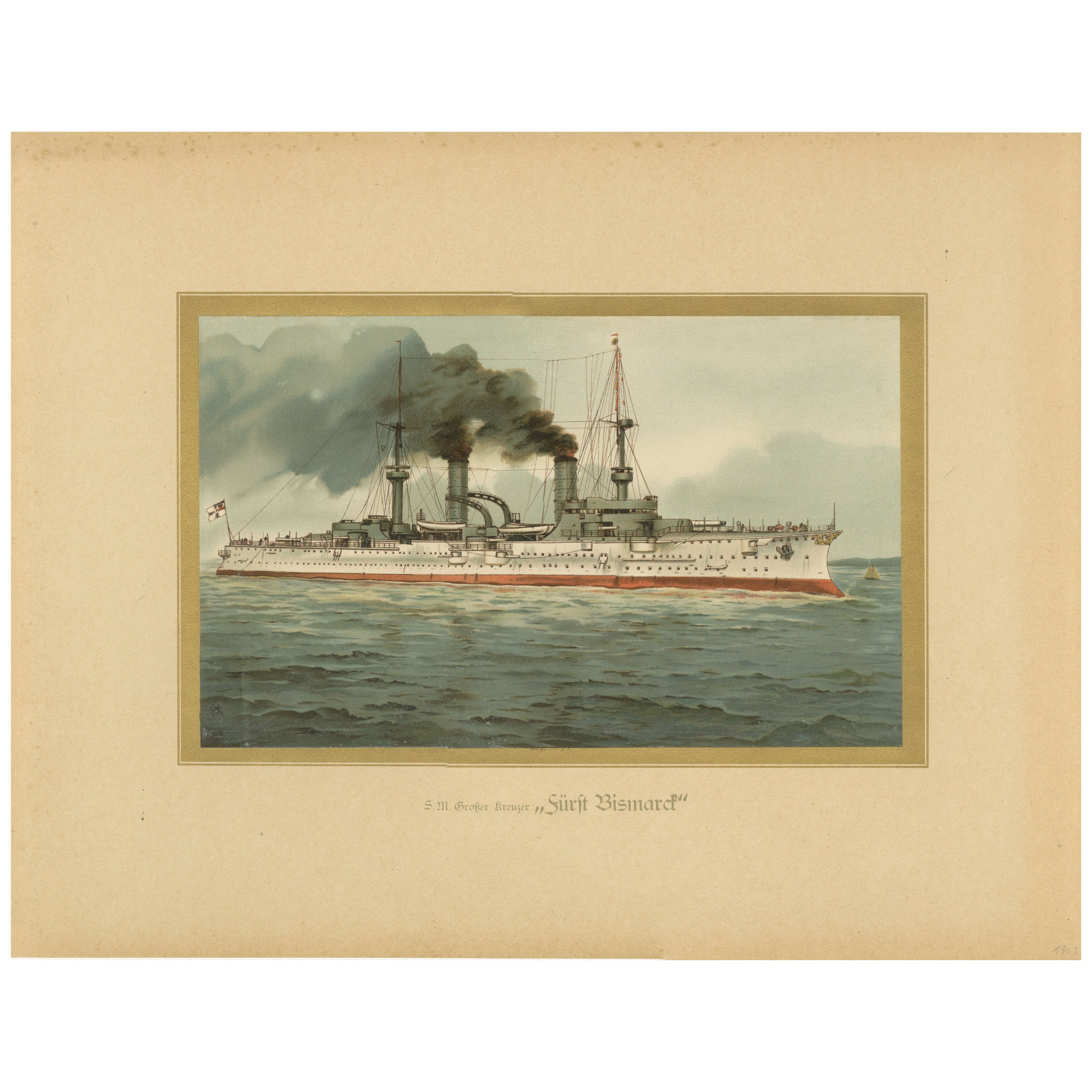 SMS Fürst Bismarck: Crucero Blindado Alemán en la Era Previa a la Primera Guerra Mundial - 1903 Chromolitho