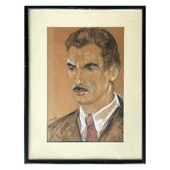Vintage Boho Original Charcoal Portrait of Man
