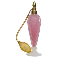 Seguso Murano Rosa Blanco Opalescente Vidrio de Arte Italiano Perfume Atomizador de Vanidad