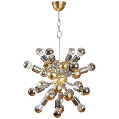 Unusual Gold and Silver Polished Italian Sputnik Chandelier