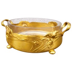 Cuenco Iris, Metal Dorado Y Vidrio, Art Nouveau, Principios Siglo XX