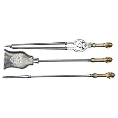 A Set of Brass & Steel Egyptian Pharaoh Fireplace Fire Irons