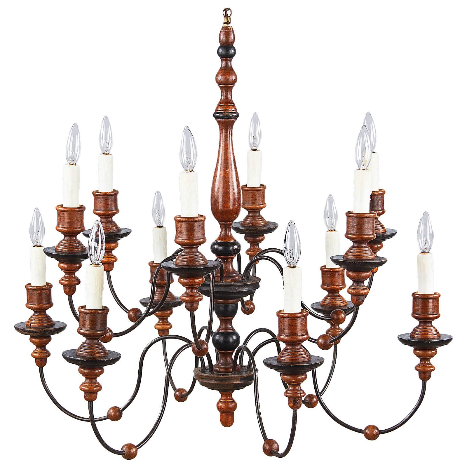 Italian Painted Wood and Metal Chandelier, 1920s-1940s