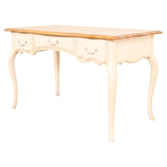 French Provincial Louis XV Cream Lacquered Maple Top Writing Desk