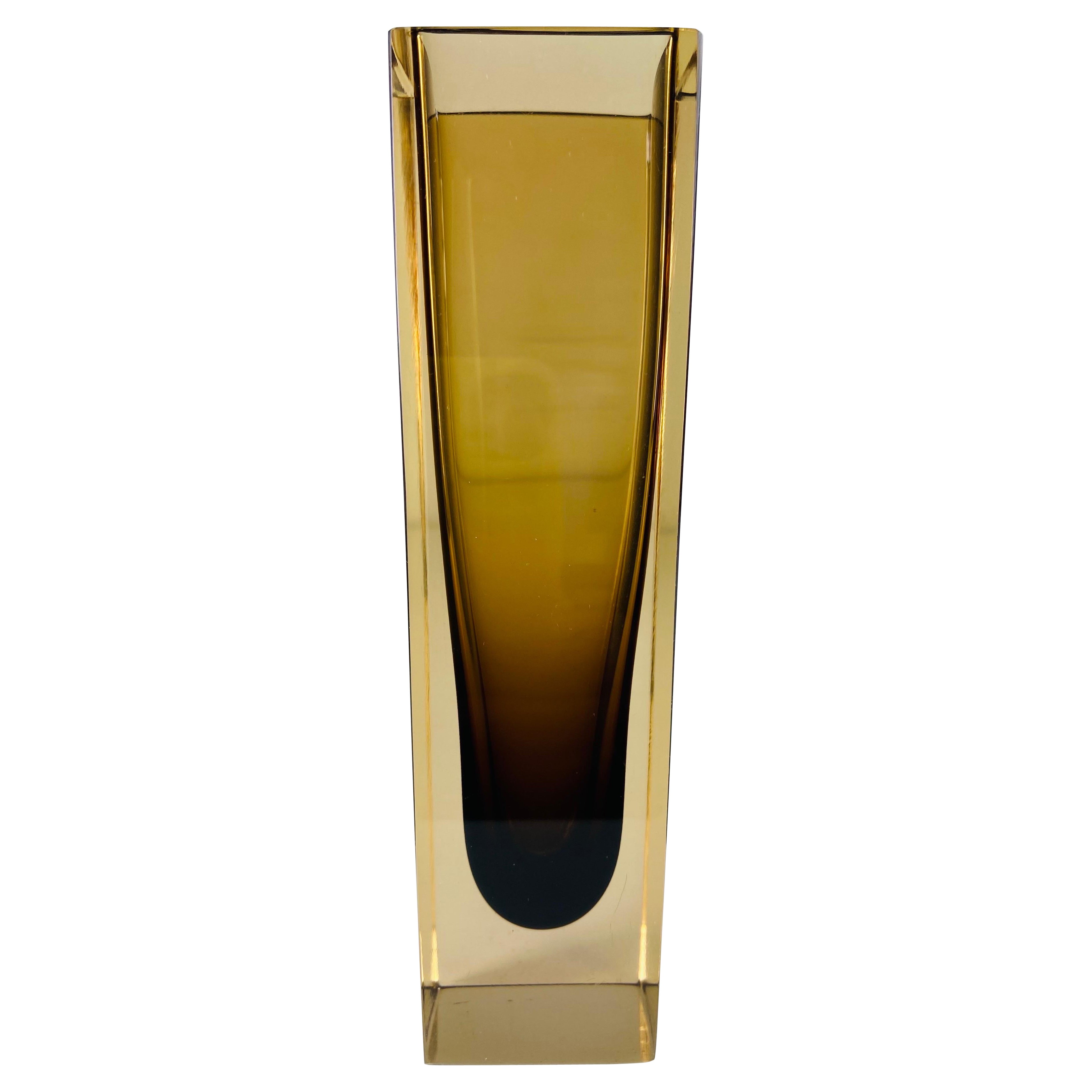 Flavio Poli Sommeroso Murano chocolate brown and Amber art glass vase For Sale