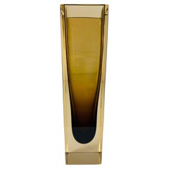 Flavio Poli Sommeroso Murano chocolate brown and Amber art glass vase