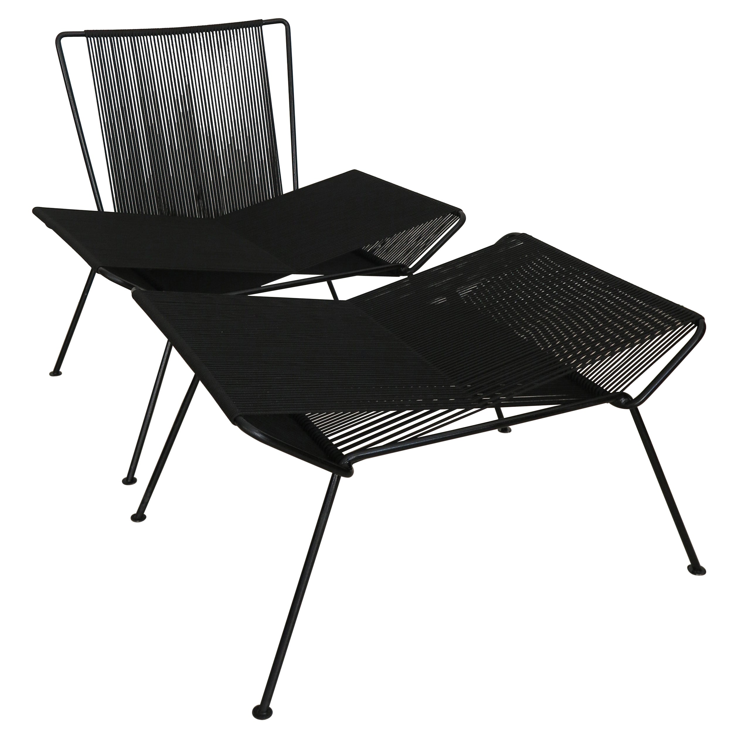 Allan Gould Style Italian Metal Nylon Rope Armchair & Stool Set for Outdoor For Sale