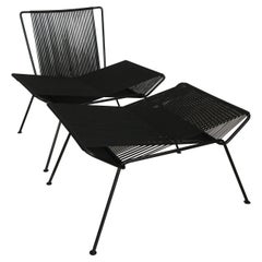 Allan Gould Style Italian Metal Nylon Rope Armchair & Stool Set for Outdoor