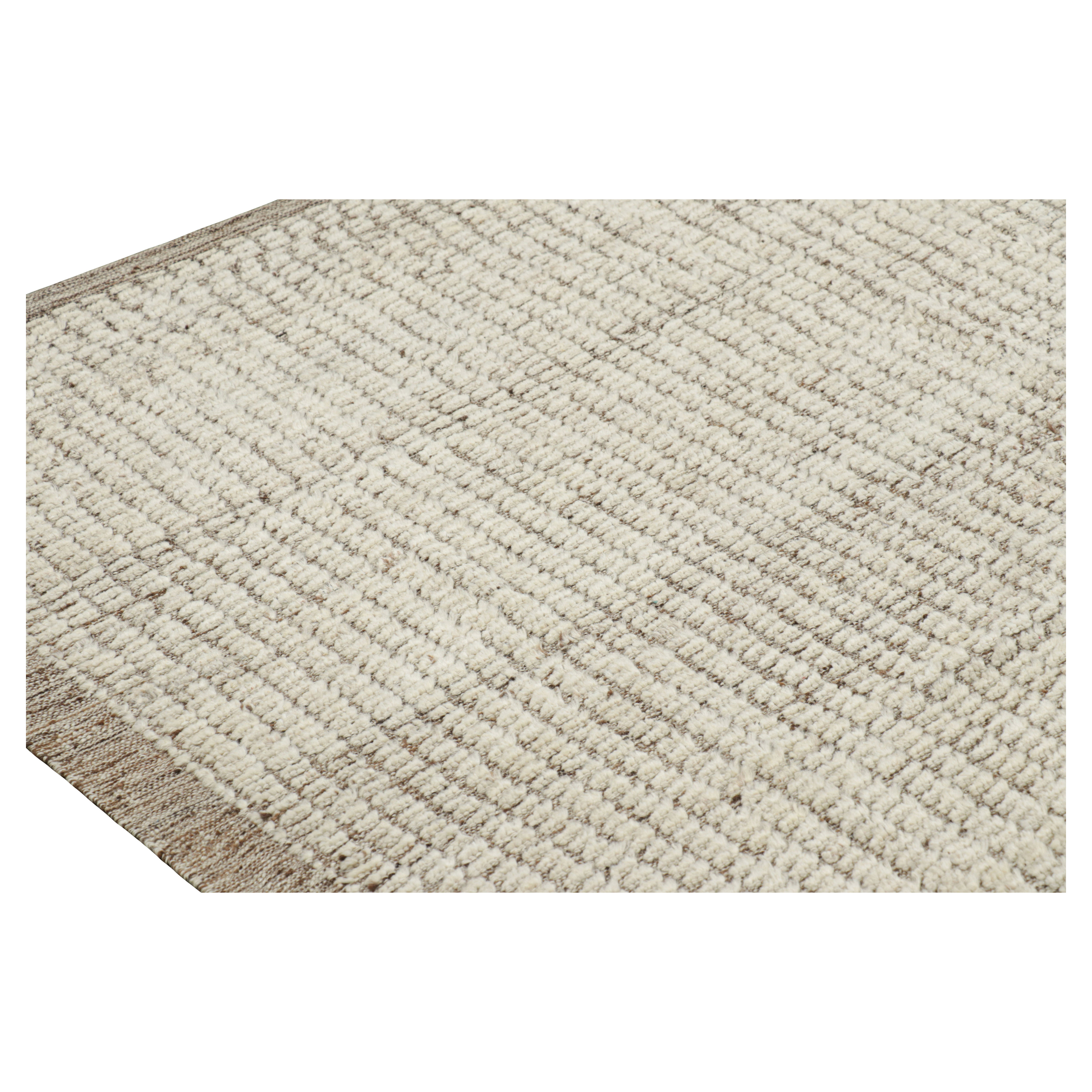 Rug & Kilim’s Oversized Kilim with Beige and White Textural Stripes and Striae For Sale