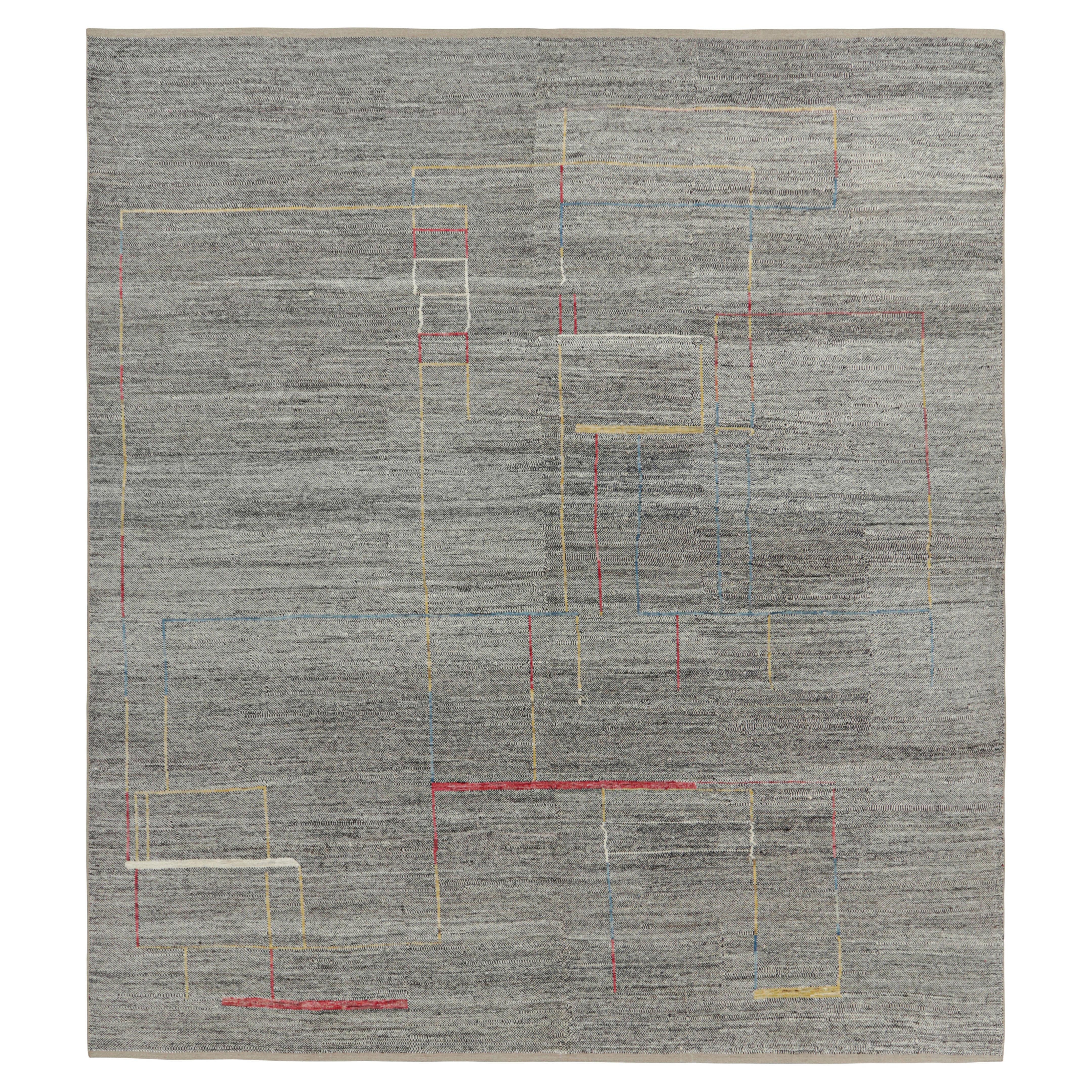 Rug and Kilim’s Oversized Kilim in Black and White with Geometric Patterns