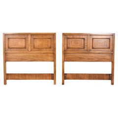 Drexel Mid-Century Modern Sculpted Walnut Twin Headboards, Pair